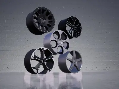 Rims 5 Pack Car Wheels Low-poly 3D model