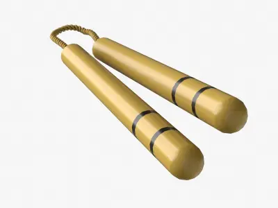 Nunchaku in yellow Low-poly 3D model