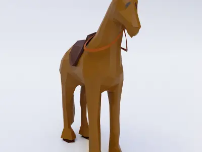 Horse low poly 3d model with saddle Low-poly 3D model