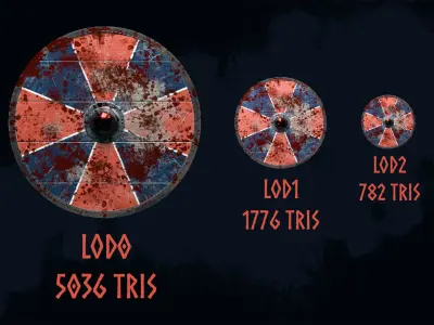 Viking shield 1 - Bloodied Relic Low-poly 3D model