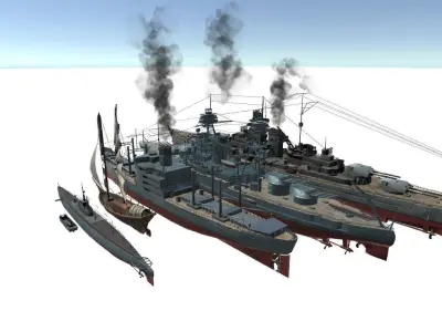 Old Ship Set Low-poly 3D model