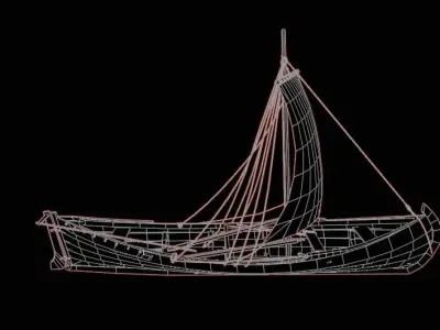 Wooden Boat Low-poly 3D model