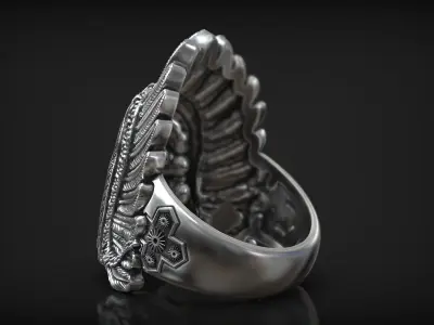 Native American Indian Chief Head Roach Feathers Ring 3D print model
