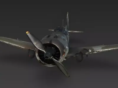 Realistic Battle-Damaged WWII Fighter Plane 3D Model Low-poly 3D model