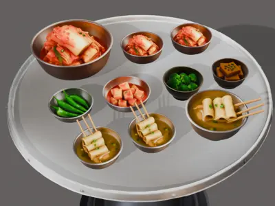 Korean Comfort Food and Tableware Set of 13 Low-poly 3D model