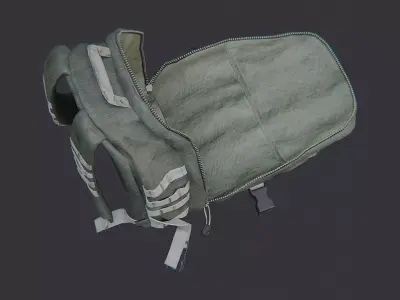Military Backpack Open with Straps and Pockets Low-poly 3D model