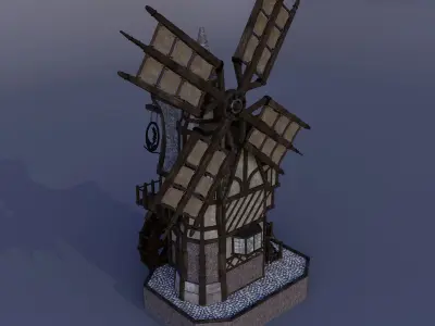 Windmill with water wheel Blender files with full 4k texture 3D model