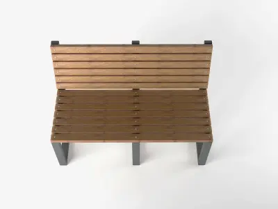 Bench wooden with steel legs 3D model