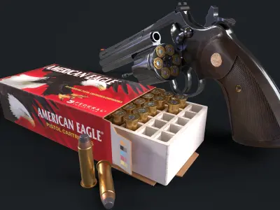 Colt Python 357 with Ammo Box and Bullets Low-poly 3D model