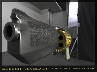 Golden Revolver Low-poly 3D model