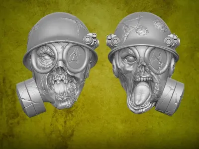 Toxic Zombie Heads 3D printable files for action figures 3D print model