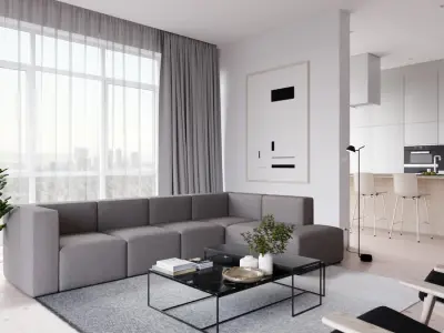  Replica EC1 Modular Sofa Model, Pale Grey 