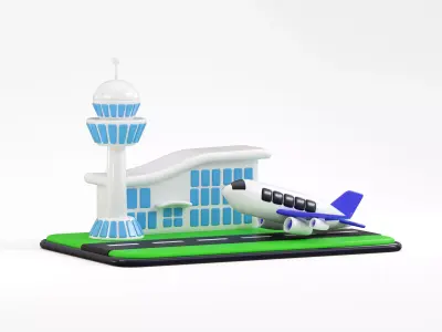 Cartoon Airport with Plane Low-poly 3D model