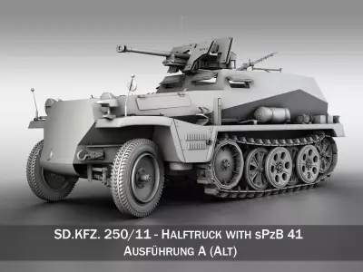 SD KFZ 250 11 - Half-track with heavy anti-tank rifle 3D model