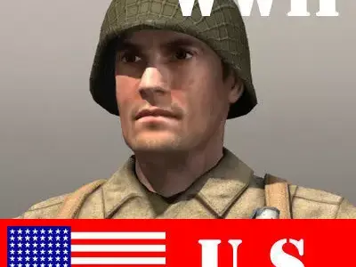 American Soldier and Thompson Low-poly 3D model