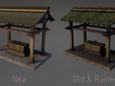 Temizuya - 4 Japanese Shinto Temizuya -4 GameReady Versions Low-poly 3D model