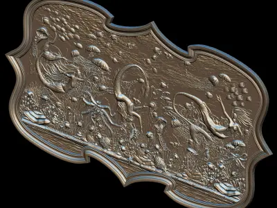 Aquatic Mermaid Theme Panno v1 for CNC Relief engraving 3D model