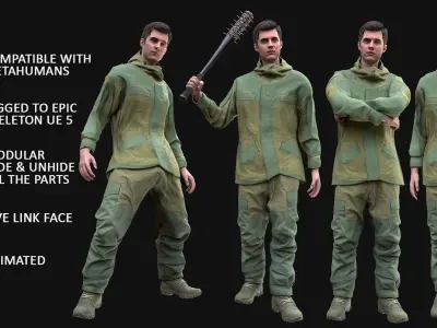 Man Hunting Outfit - Modular - Rigged Low-poly 3D model