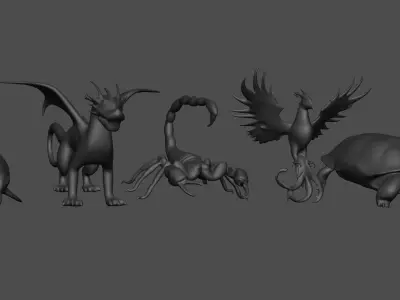 Set of five 3D printed miniature products 3D print model