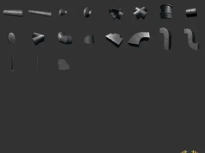 Simple air ducts modular system 27 elements 3D model lowpoly Low-poly 3D model