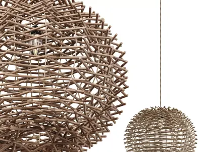 Bird Nest Rattan Lampshade Pendant Light 3D model