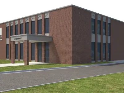 Commercial-033 Bank Office Building With Drive Thru 3D model