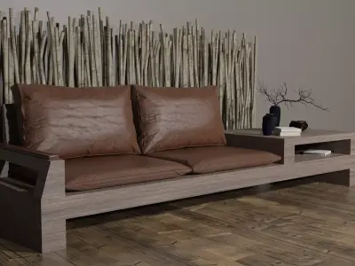 wood and leather BENCH SOFA by TWIG Free 3D model
