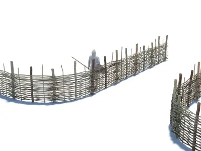 Modular medieval wooden fence pack Low-poly 3D model