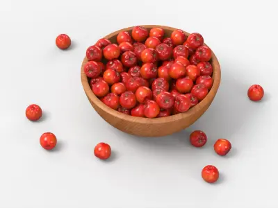Acerola Fruit with Wooden Bowl Red 3D model