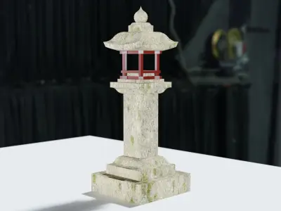 Japanese Stone Lantern Wood Support - Japan Collection 3D model