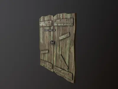 Old Wooden Green Door Low-poly 3D model