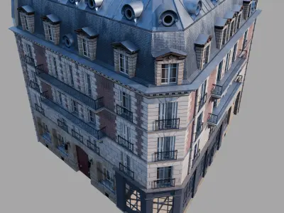Parisian street corner Low-poly 3D model