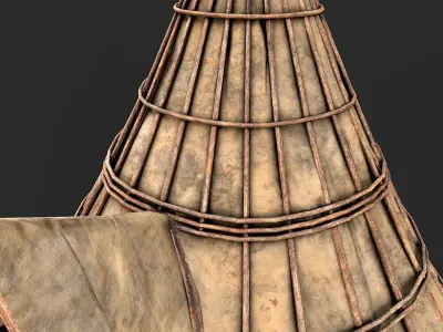 Primitive Wood and Fabric Tent Shelter 8 Low-poly 3D model