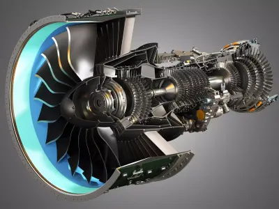 PW GTF Geared Turbofan Engine - Cutaway 3D model