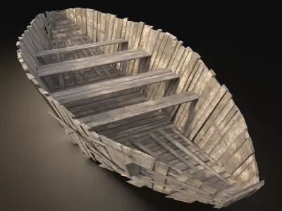 AAA NEXT GEN Old Ruined Destroyed Boat Ship Barge Gondola Raft Free low-poly 3D model