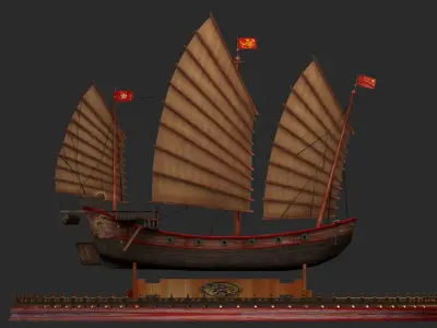 Chinese junk ship Low-poly 3D model