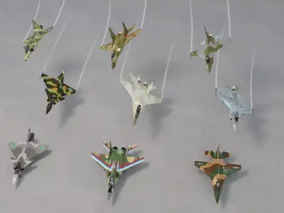 Modern fighters lowpoly set A - 3x3 Low-poly 3D model