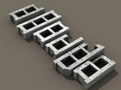 Cinder Block Set Low-poly 3D model