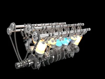 Animation V12 Engine 3D model