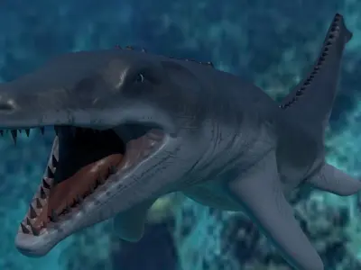 Mosasaurio dinosaur swimming in ocean Low-poly 3D model