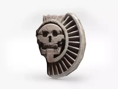 Aztec stone disk with skull Low-poly 3D model