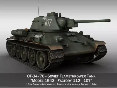 OT-34-76 - Soviet Flamethrower Tank - 107 3D model