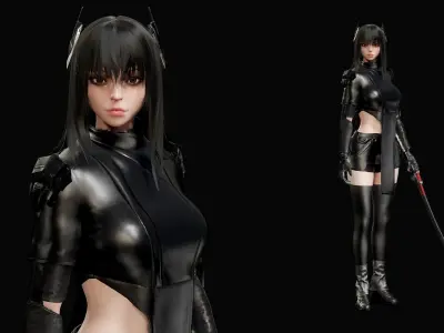 Samurai Girl Low-poly 3D model