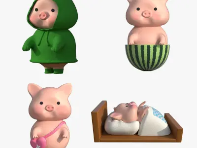 cartoon piggs collection Low-poly 3D model
