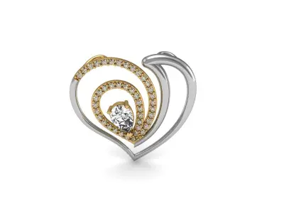 Pendant heart with diamonds gold 3D model