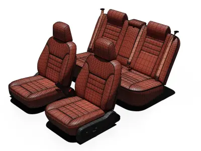 Universal Regular Car Seat Set Red Leather Low-poly 3D model