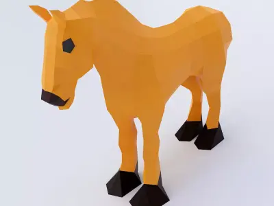 Horse 3d model orange polygonal Low-poly 3D model