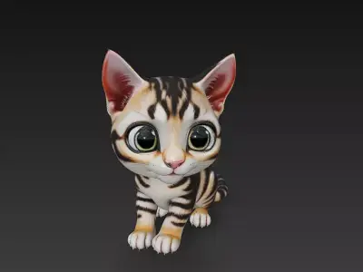 Cat Kitten Realistic 3D Model Basic - Low Poly Realistic Low-poly 3D model