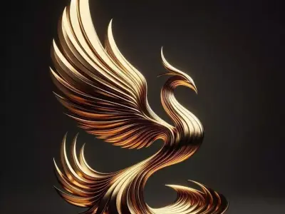 Luxury Golden Phoenix 3D Flowing Wings Glowing Design Low-poly 3D model