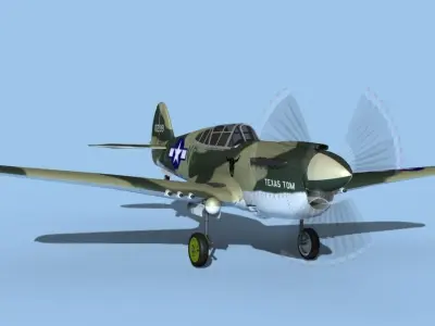 Curtiss P-40F Warhawk USAAF Texas Tom 3D model